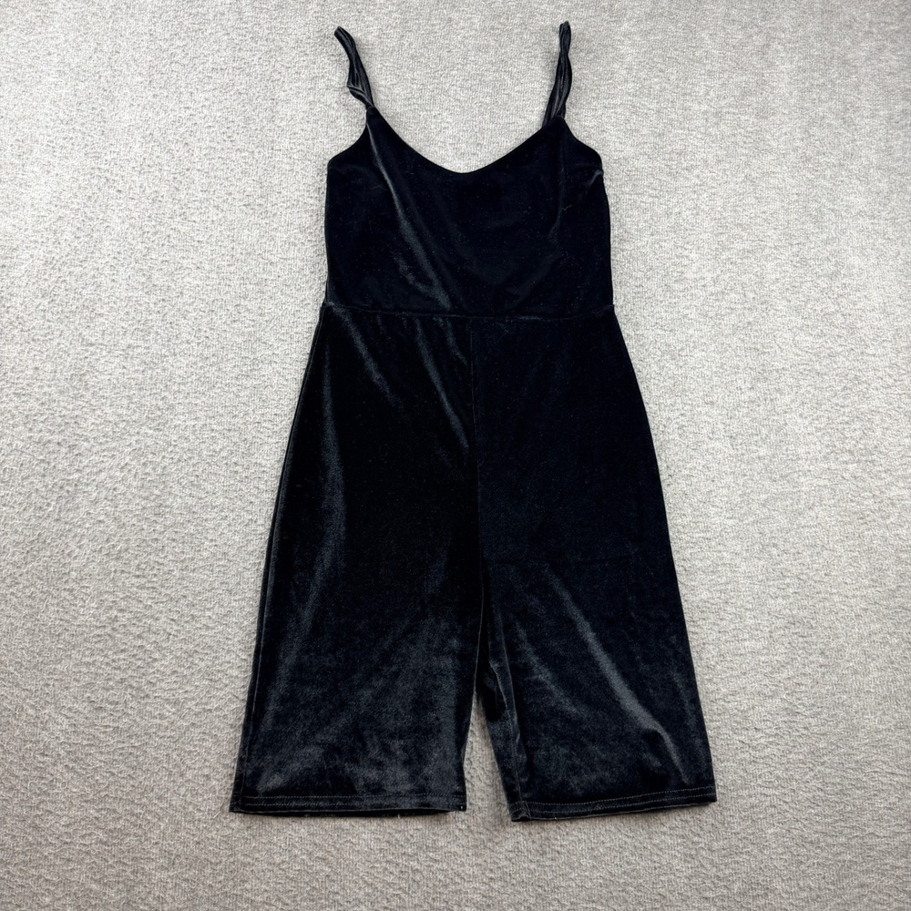 PrettyLittleThing Black Women's S Velvet Romper Bodysuit Biker Short Jumpsuit
